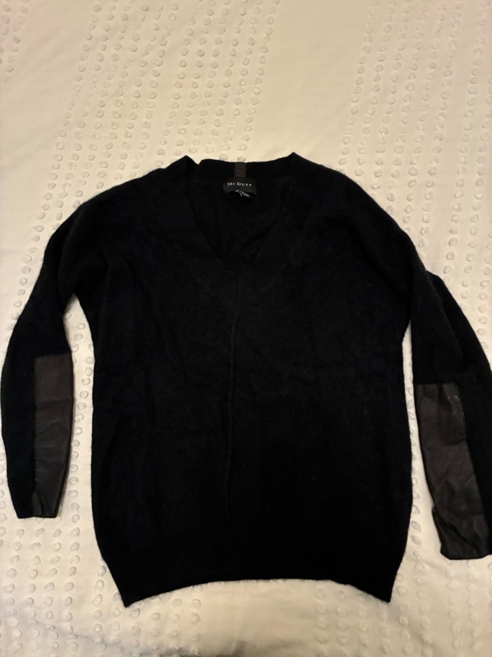 Black Macduff 100% Cashmere Sweater with Elbow Patch Detail